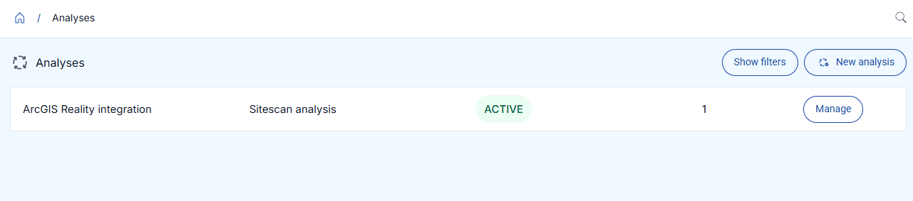 analysis overview with existing sitescan service configured