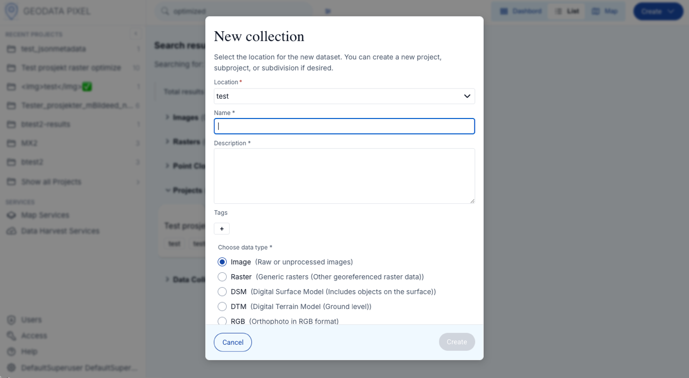 Create data collection