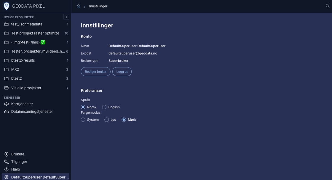 Settings page